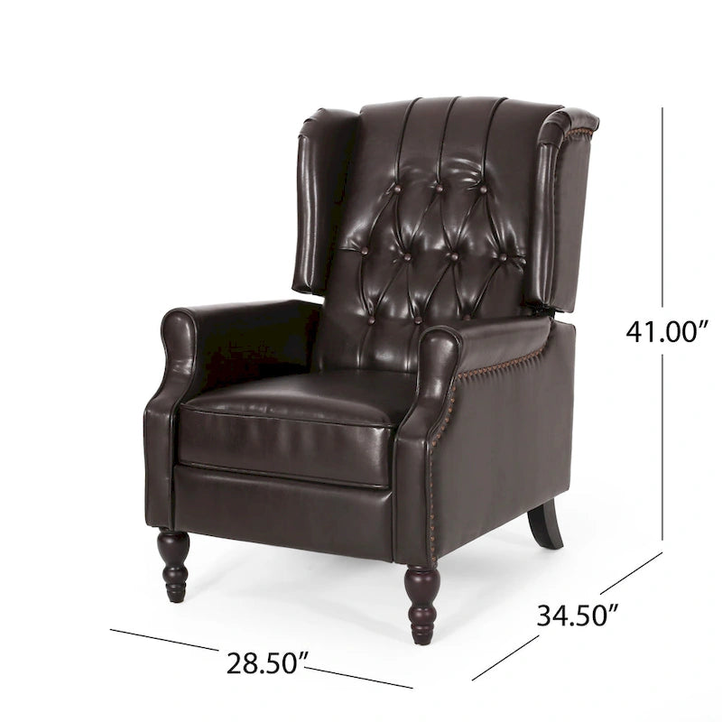 Ensemble de 2 fauteuils inclinables classiques Walter en cuir reconstitué touffeté avec garniture cloutée, par Christopher Knight Home