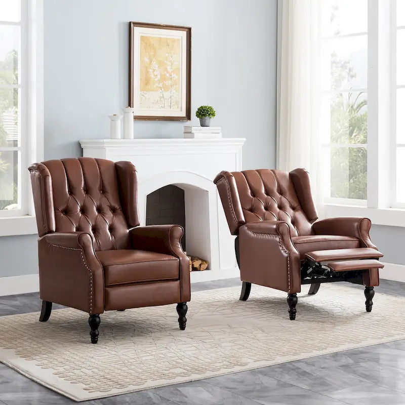 Ensemble de 2 fauteuils inclinables classiques Walter en cuir reconstitué touffeté avec garniture cloutée, par Christopher Knight Home