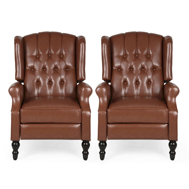 Ensemble de 2 fauteuils inclinables classiques Walter en cuir reconstitué touffeté avec garniture cloutée, par Christopher Knight Home