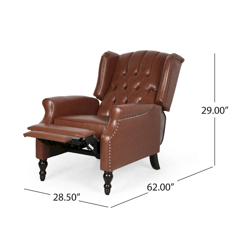 Ensemble de 2 fauteuils inclinables classiques Walter en cuir reconstitué touffeté avec garniture cloutée, par Christopher Knight Home
