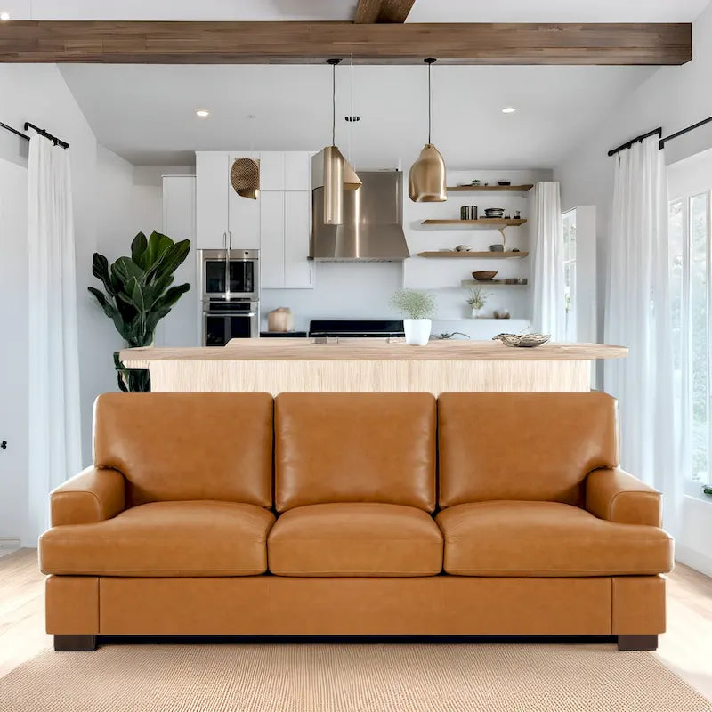 Canapé 3 places en cuir véritable de qualité supérieure avec assise moelleuse profonde et coussins en plumes d'oie pour un confort optimal