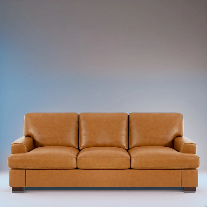 Canapé 3 places en cuir véritable de qualité supérieure avec assise moelleuse profonde et coussins en plumes d'oie pour un confort optimal