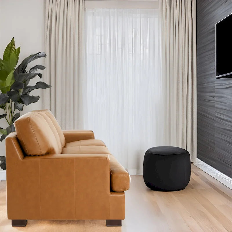 Canapé 3 places en cuir véritable de qualité supérieure avec assise moelleuse profonde et coussins en plumes d'oie pour un confort optimal