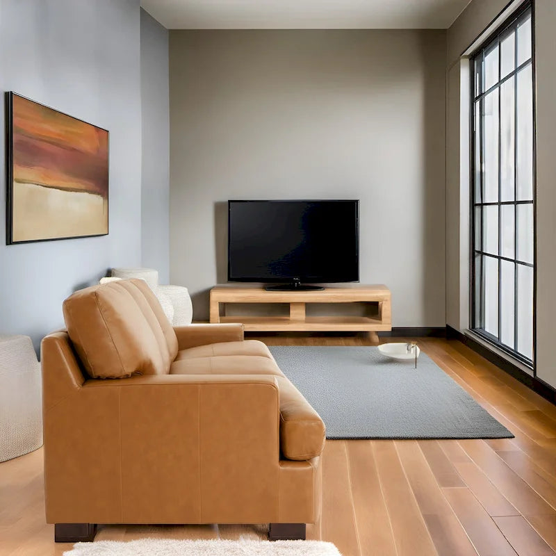 Canapé 3 places en cuir véritable de qualité supérieure avec assise moelleuse profonde et coussins en plumes d'oie pour un confort optimal