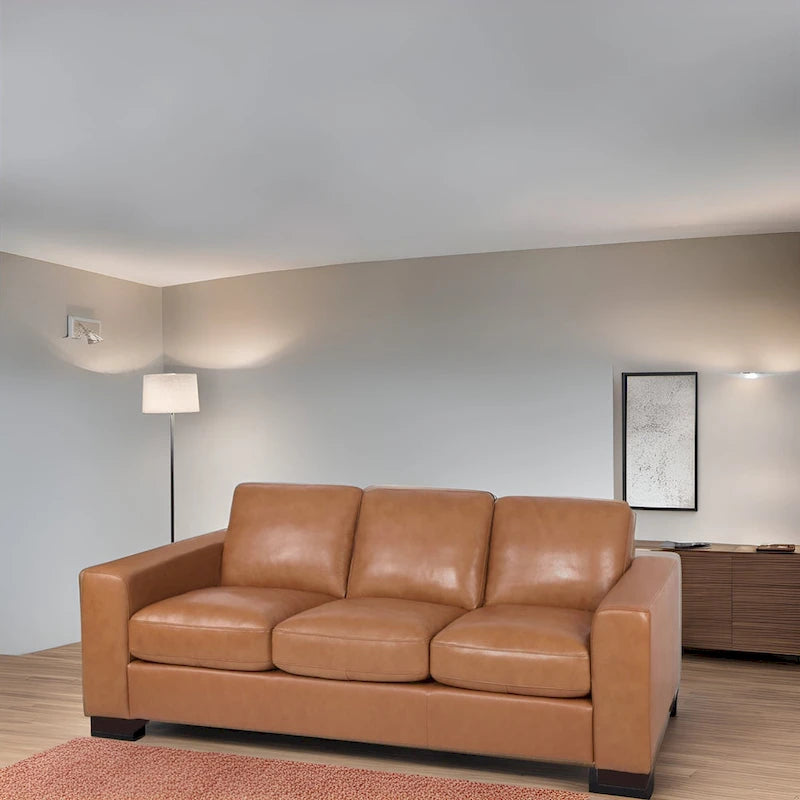 Canapé 3 places en cuir véritable de qualité supérieure avec assise moelleuse profonde et coussins en plumes d'oie pour un confort optimal