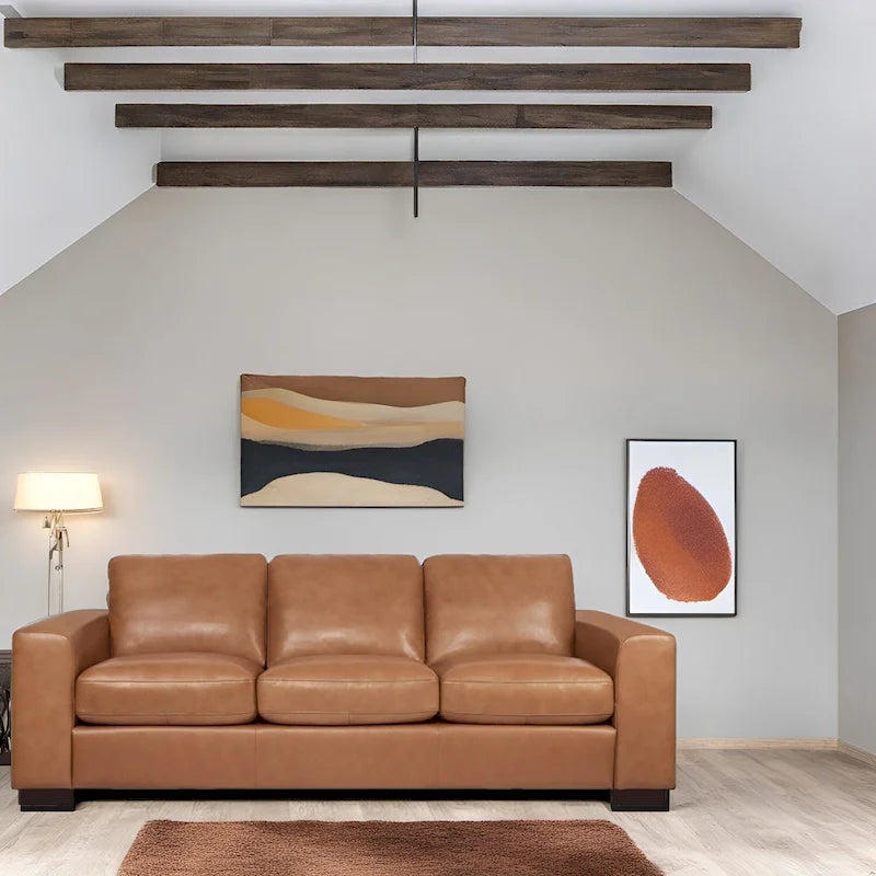 Canapé 3 places en cuir véritable de qualité supérieure avec assise moelleuse profonde et coussins en plumes d'oie pour un confort optimal