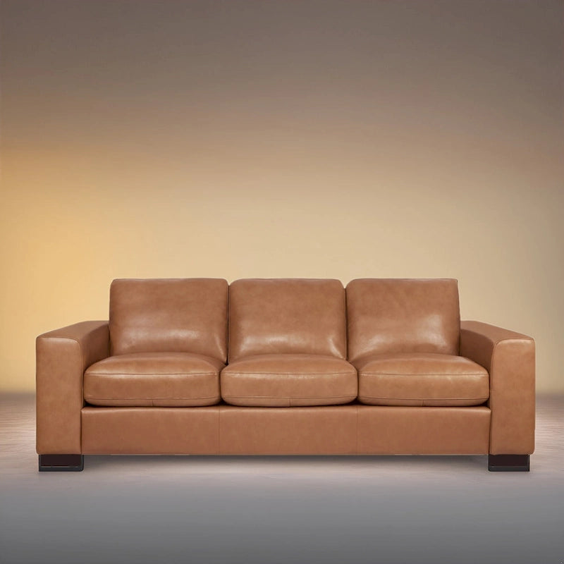 Canapé 3 places en cuir véritable de qualité supérieure avec assise moelleuse profonde et coussins en plumes d'oie pour un confort optimal