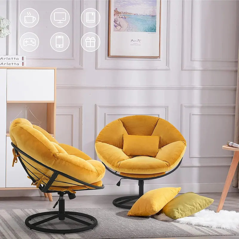 Fauteuil Papasan pivotant à vérin à gaz MCombo avec réglage de la hauteur, Velours HQ405