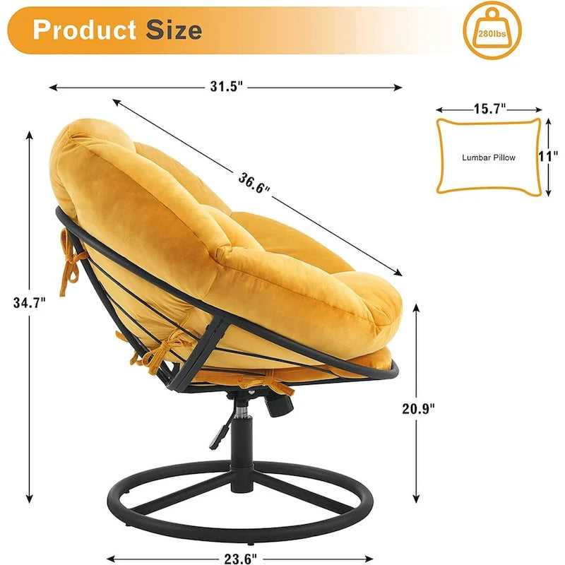 Fauteuil Papasan pivotant à vérin à gaz MCombo avec réglage de la hauteur, Velours HQ405