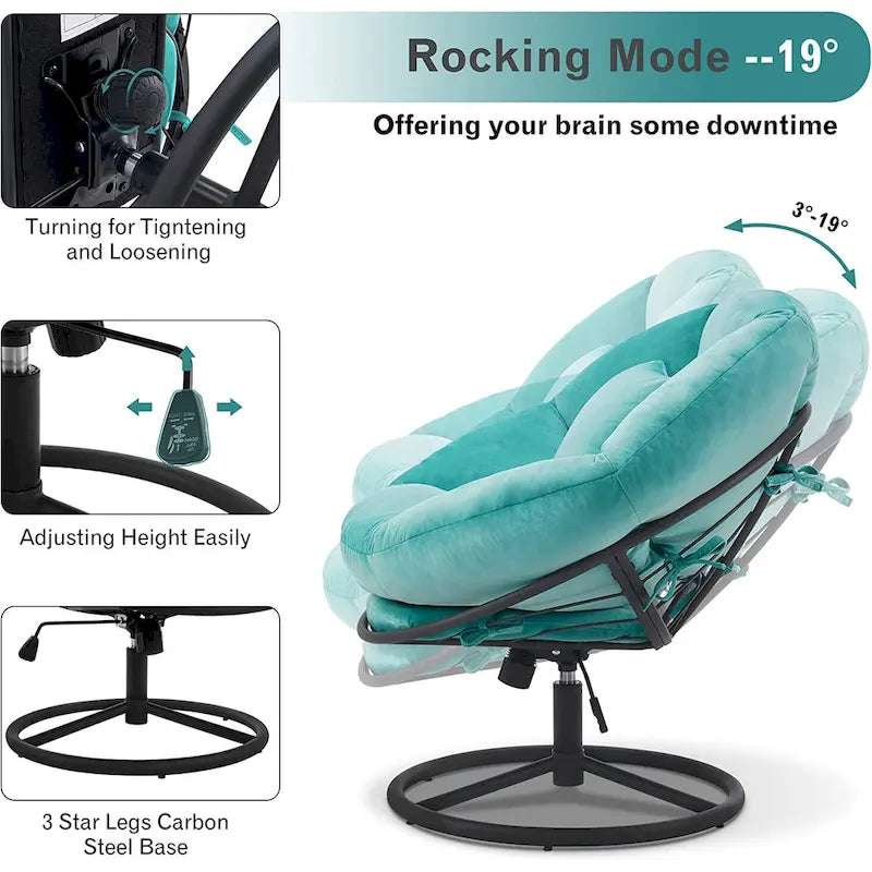 Fauteuil Papasan pivotant à vérin à gaz MCombo avec réglage de la hauteur, Velours HQ405