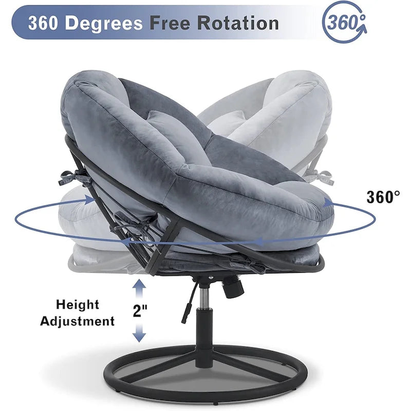 Fauteuil Papasan pivotant à vérin à gaz MCombo avec réglage de la hauteur, Velours HQ405