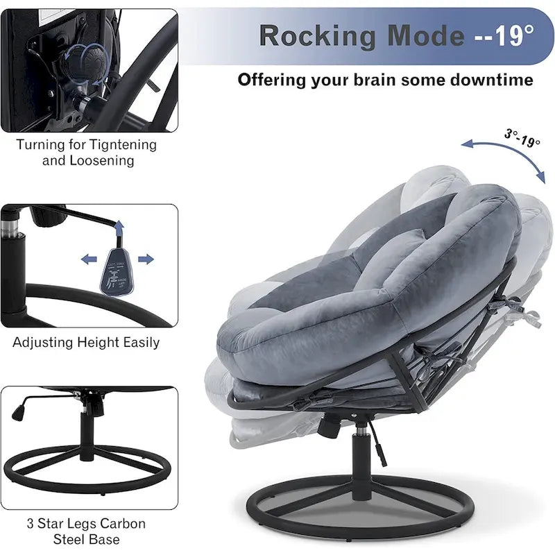 Fauteuil Papasan pivotant à vérin à gaz MCombo avec réglage de la hauteur, Velours HQ405