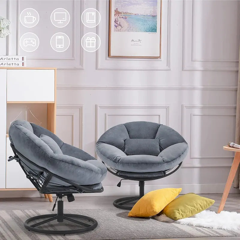 Fauteuil Papasan pivotant à vérin à gaz MCombo avec réglage de la hauteur, Velours HQ405