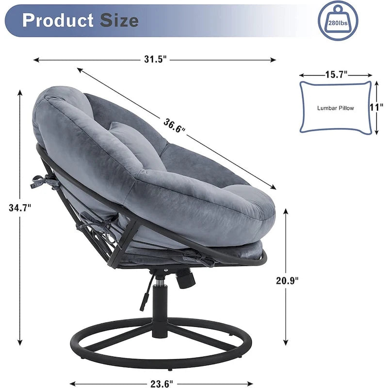 Fauteuil Papasan pivotant à vérin à gaz MCombo avec réglage de la hauteur, Velours HQ405