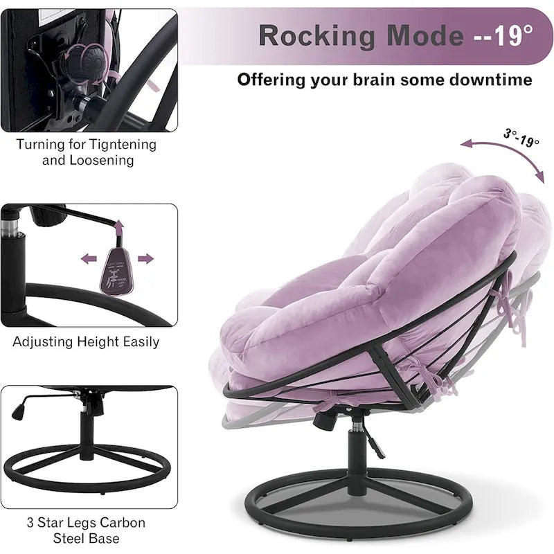 Fauteuil Papasan pivotant à vérin à gaz MCombo avec réglage de la hauteur, Velours HQ405