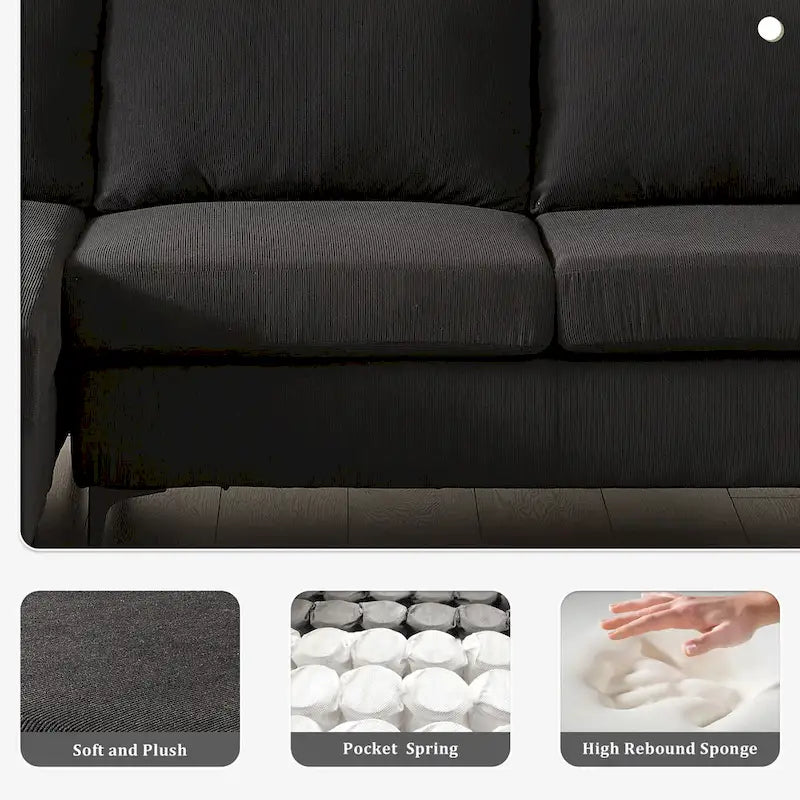 Canapé d'angle réversible OVIOS avec coussins moelleux et pieds en métal
