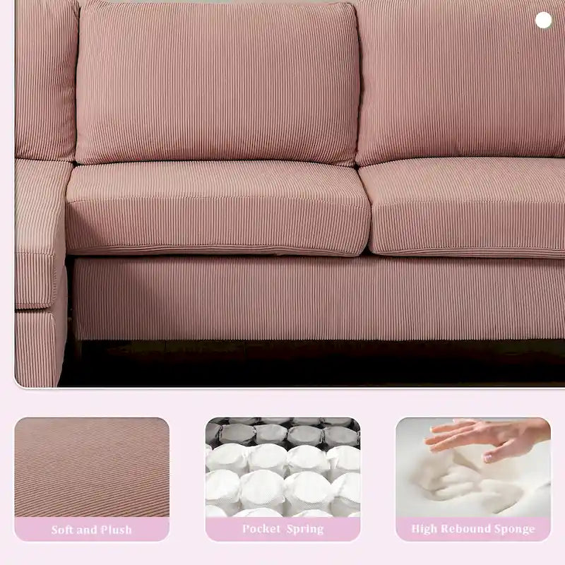 Canapé d'angle réversible OVIOS avec coussins moelleux et pieds en métal