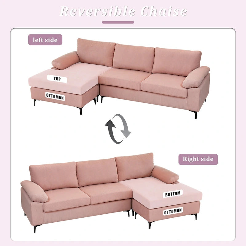 Canapé d'angle réversible OVIOS avec coussins moelleux et pieds en métal