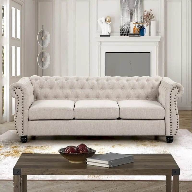 Canapé Chesterfield Morden Fort en velours capitonné