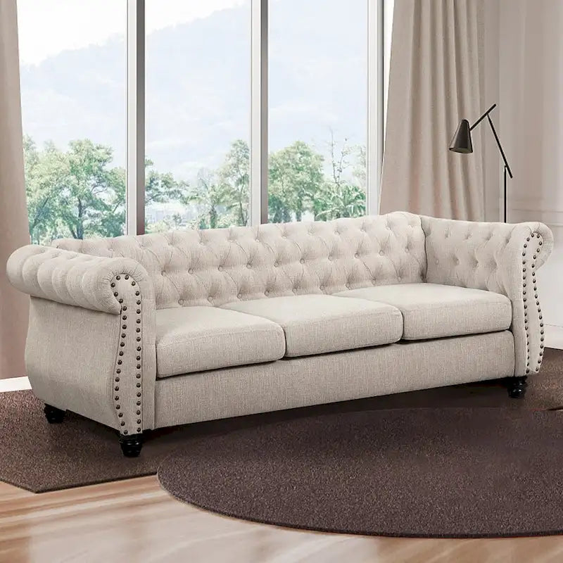 Canapé Chesterfield Morden Fort en velours capitonné