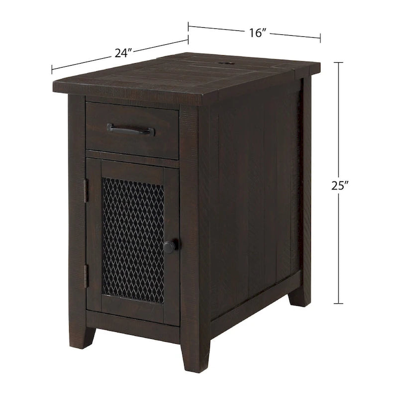 Table d'appoint rustique en bois massif avec station de recharge dissimulée