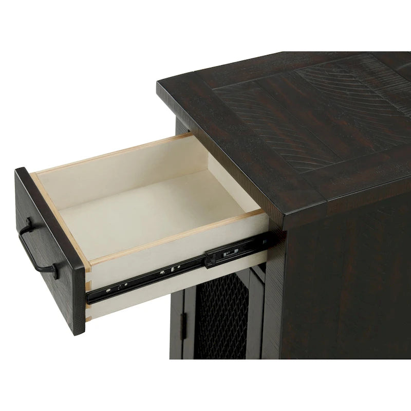 Table d'appoint rustique en bois massif avec station de recharge dissimulée