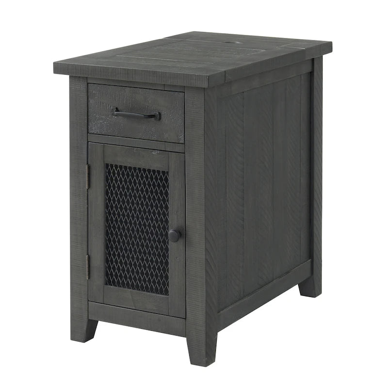 Table d'appoint rustique en bois massif avec station de recharge dissimulée