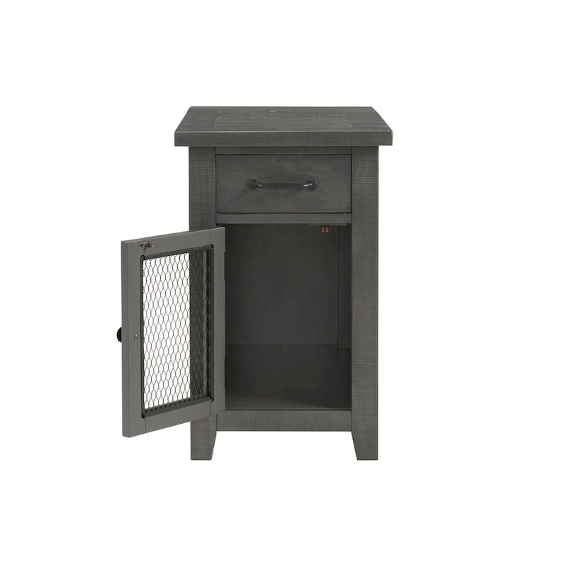Table d'appoint rustique en bois massif avec station de recharge dissimulée