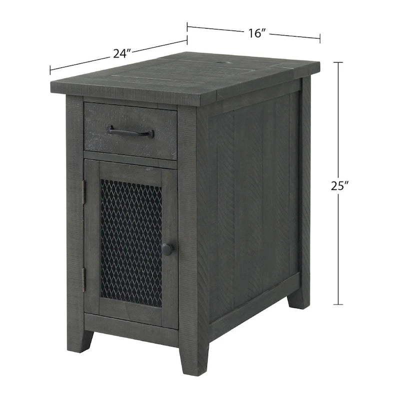 Table d'appoint rustique en bois massif avec station de recharge dissimulée