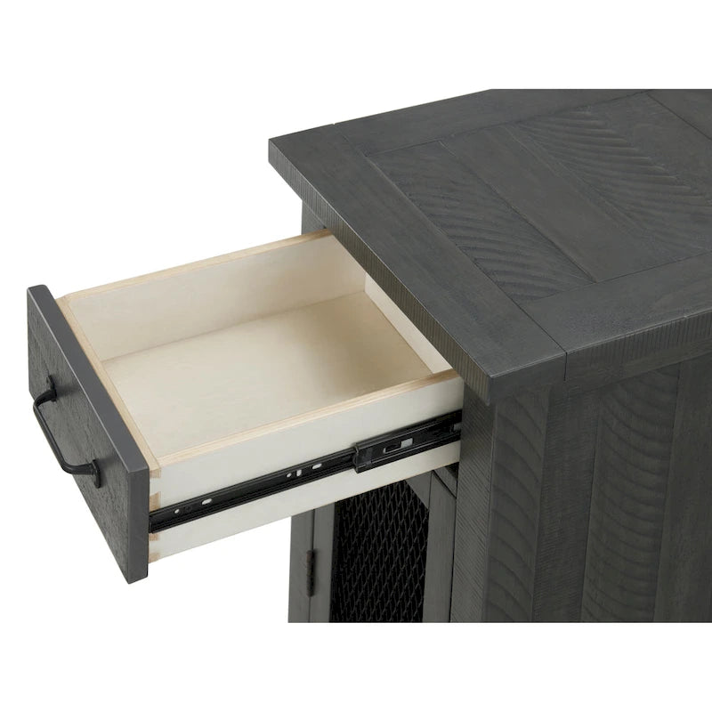 Table d'appoint rustique en bois massif avec station de recharge dissimulée