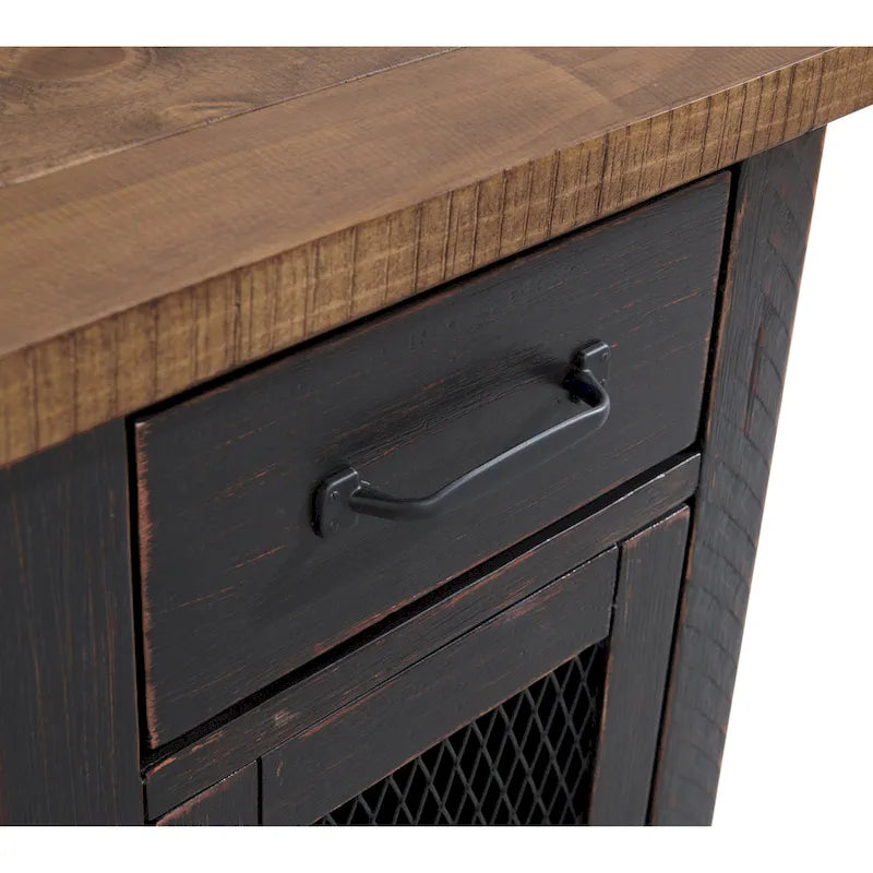 Table d'appoint rustique en bois massif avec station de recharge dissimulée