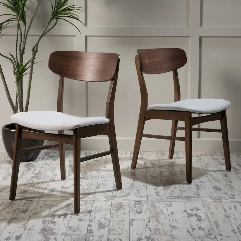 Chaises de salle à manger en bois rembourrées en tissu (Lot de 2) par Christopher Knight