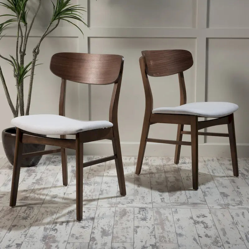 Chaises de salle à manger en bois rembourrées en tissu (Lot de 2) par Christopher Knight