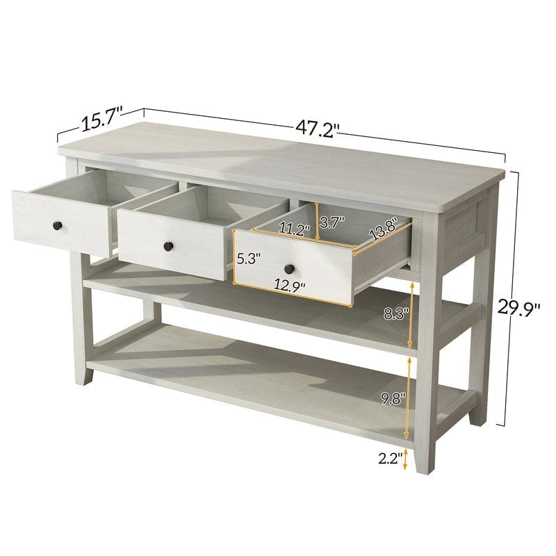 Console d'entrée avec 3 tiroirs et 2 étagères ouvertes