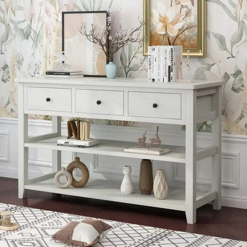 Console d'entrée avec 3 tiroirs et 2 étagères ouvertes