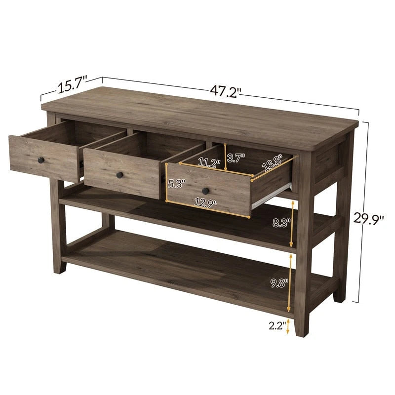 Console d'entrée avec 3 tiroirs et 2 étagères ouvertes