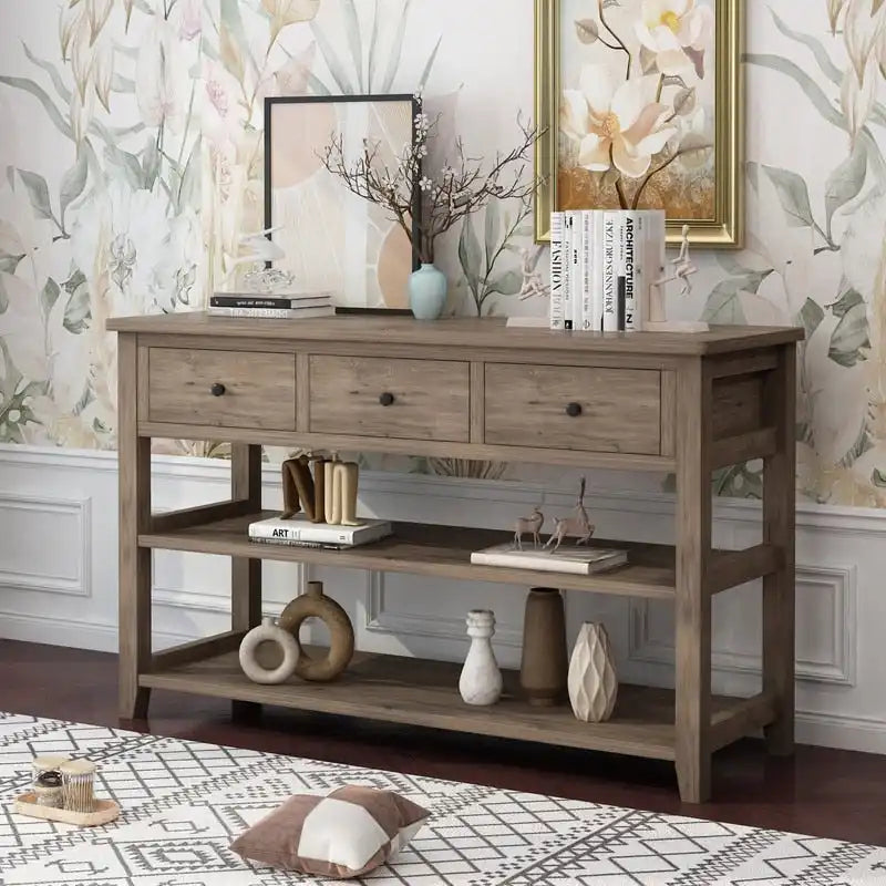 Console d'entrée avec 3 tiroirs et 2 étagères ouvertes