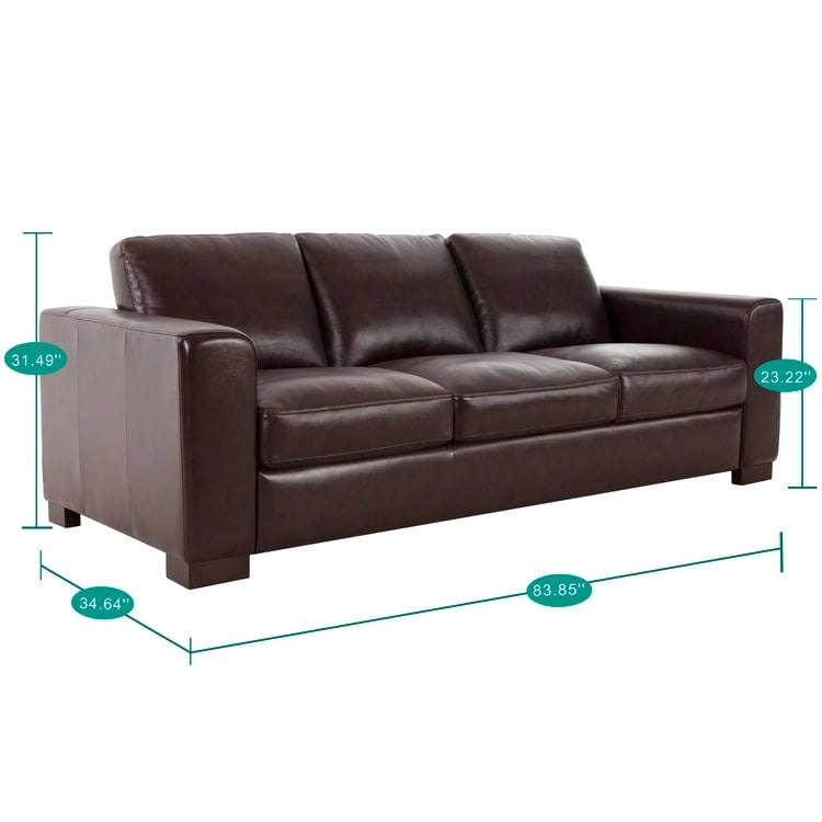 Grand canapé en cuir véritable - Confort ultime Canapé de salon de style Mid-Century Canapé moderne avec pieds blocs robustes