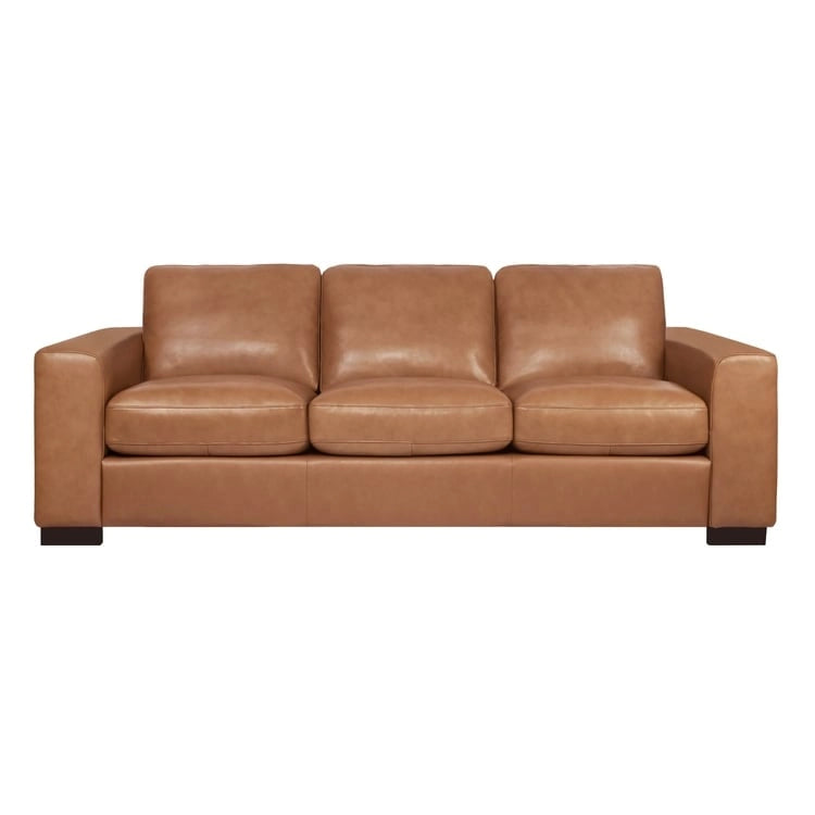 Grand canapé en cuir véritable - Confort ultime Canapé de salon de style Mid-Century Canapé moderne avec pieds blocs robustes