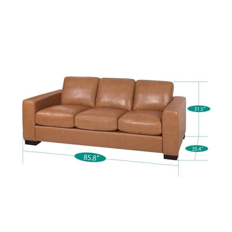 Grand canapé en cuir véritable - Confort ultime Canapé de salon de style Mid-Century Canapé moderne avec pieds blocs robustes