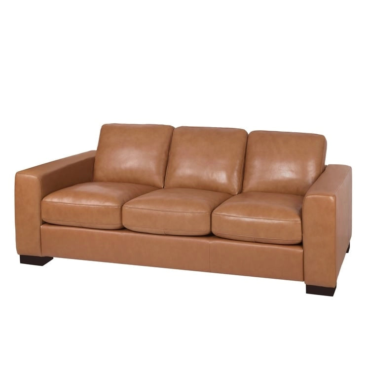 Grand canapé en cuir véritable - Confort ultime Canapé de salon de style Mid-Century Canapé moderne avec pieds blocs robustes