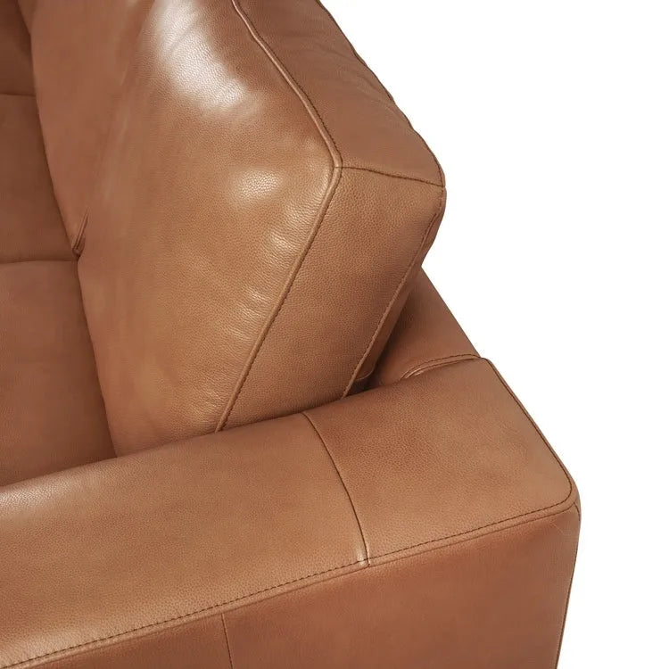 Grand canapé en cuir véritable - Confort ultime Canapé de salon de style Mid-Century Canapé moderne avec pieds blocs robustes