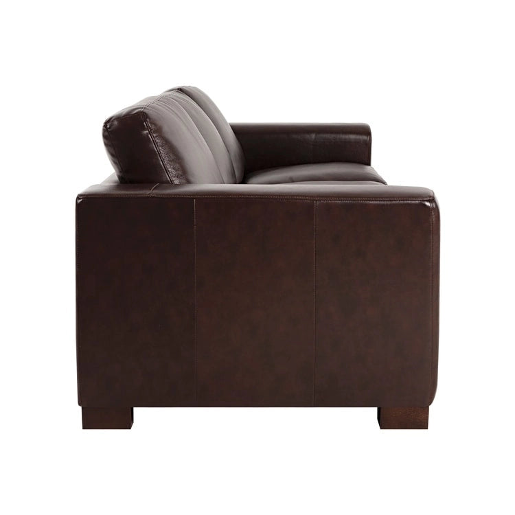 Grand canapé en cuir véritable - Confort ultime Canapé de salon de style Mid-Century Canapé moderne avec pieds blocs robustes