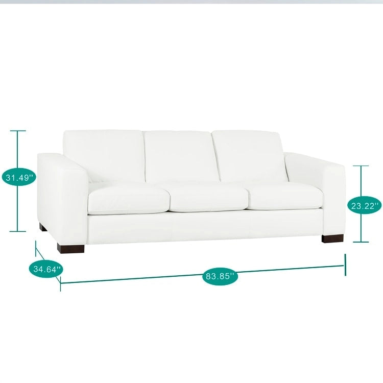 Grand canapé en cuir véritable - Confort ultime Canapé de salon de style Mid-Century Canapé moderne avec pieds blocs robustes