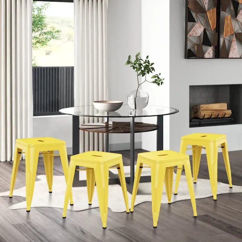 Tabouret de bar industriel en métal sans dossier, tabourets empilables pour enfants, tabourets courts, chaises de salle à manger en métal, lot de 4 - 45 cm