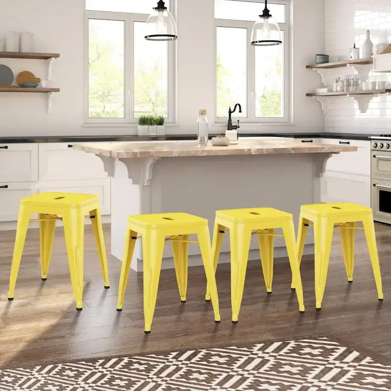Tabouret de bar industriel en métal sans dossier, tabourets empilables pour enfants, tabourets courts, chaises de salle à manger en métal, lot de 4 - 45 cm