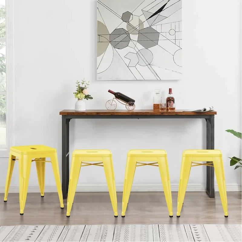 Tabouret de bar industriel en métal sans dossier, tabourets empilables pour enfants, tabourets courts, chaises de salle à manger en métal, lot de 4 - 45 cm