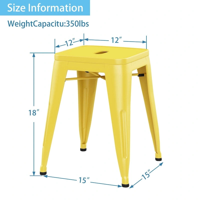 Tabouret de bar industriel en métal sans dossier, tabourets empilables pour enfants, tabourets courts, chaises de salle à manger en métal, lot de 4 - 45 cm