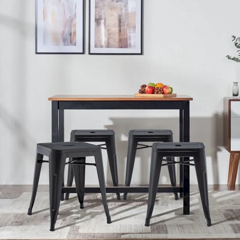 Tabouret de bar industriel en métal sans dossier, tabourets empilables pour enfants, tabourets courts, chaises de salle à manger en métal, lot de 4 - 45 cm