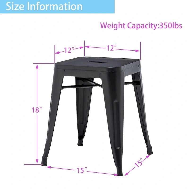 Tabouret de bar industriel en métal sans dossier, tabourets empilables pour enfants, tabourets courts, chaises de salle à manger en métal, lot de 4 - 45 cm
